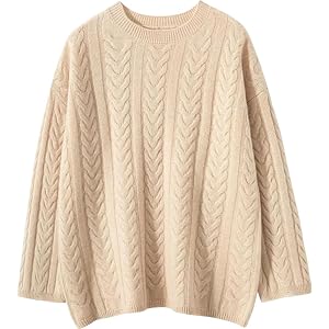 Womens Crewneck Pullover Sweater Long Sleeve Thick Cable Knit Loose Fit Casual Clothing Top Jumper for Women