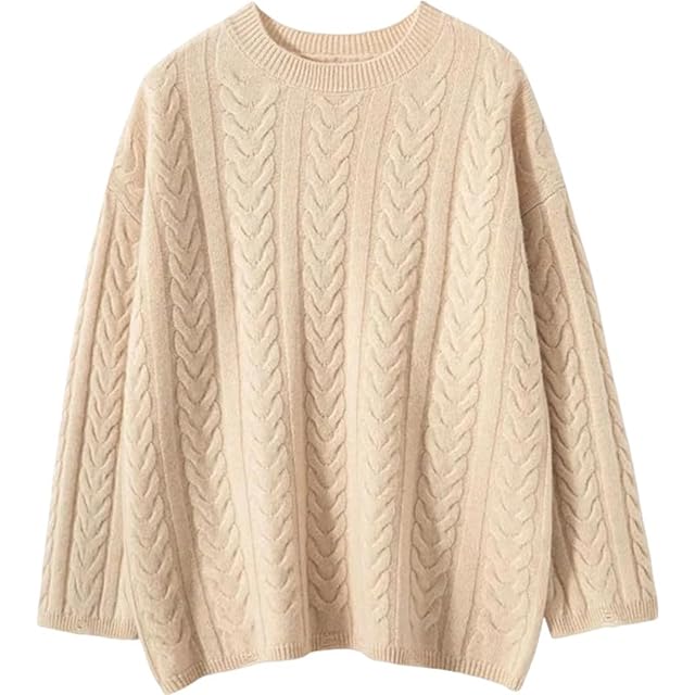 Womens Crewneck Pullover Sweater Long Sleeve Thick Cable Knit Loose Fit Casual Clothing Top Jumper for Women