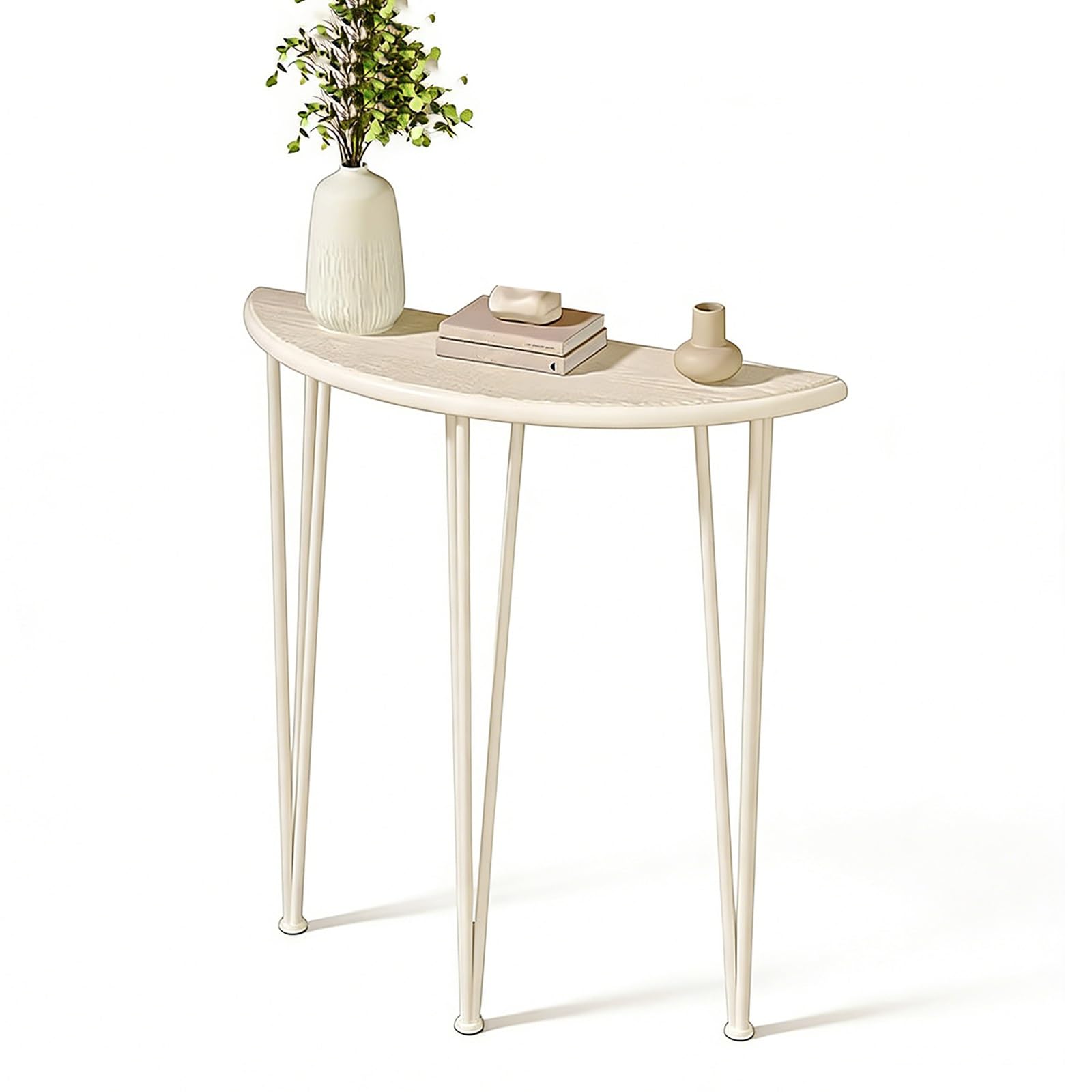 HalfMoon - Console moderna salvaspazio per ingresso, con gambe in metallo, elegante accento per corridoio, soggiorno, atrio e dietro il divano (bianco, 80 x 25 x 90 cm)