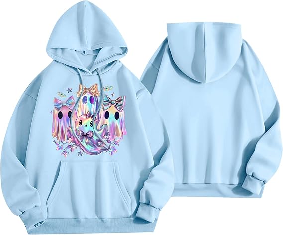 Halloween Hoodies for Women 2025 Fall Fashion Long Sleeve Cute Ghost Graphic Lightweight Hoodie with Pockets