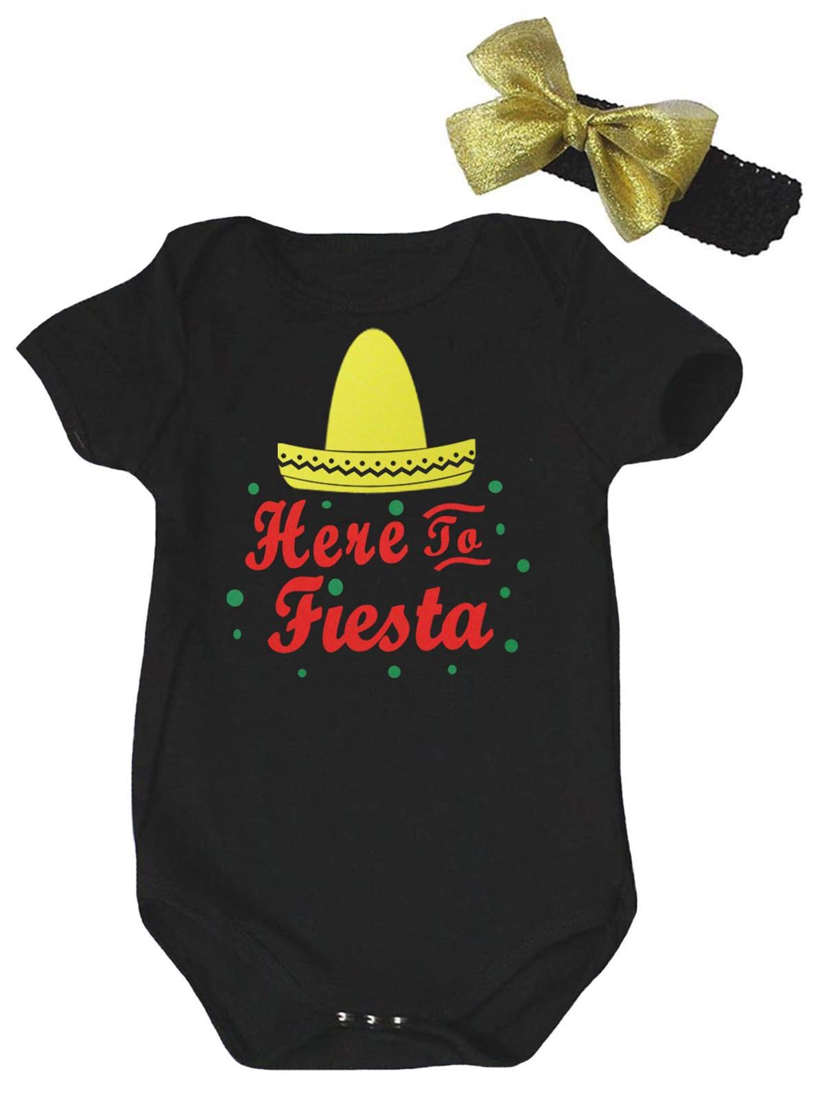 Petitebelle Black Here To Fiesta Cotton Baby Bodysuit Nb-18M (, 6-12 Months)