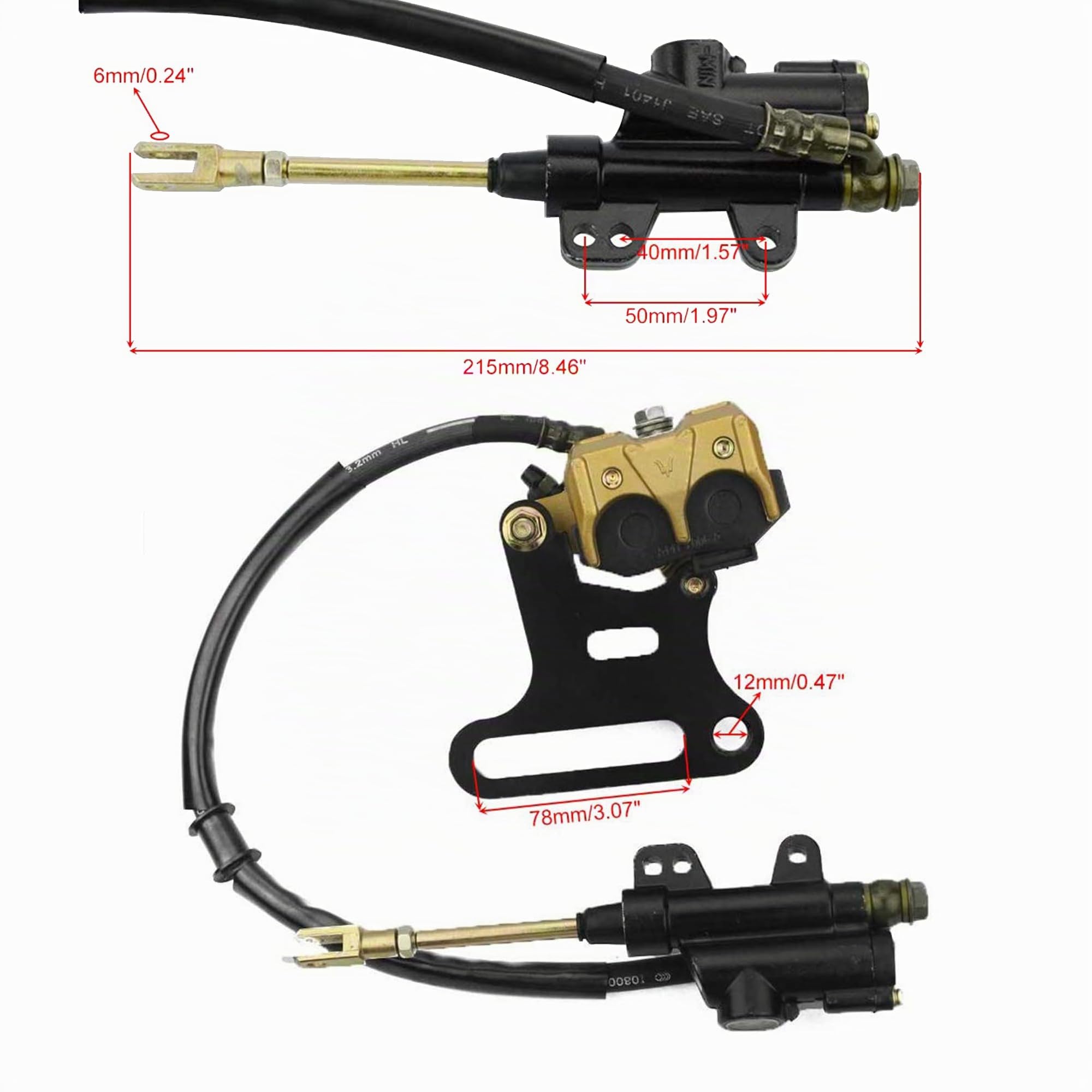 GOOFIT Ensemble De Maître-Cylindre De Frein d'Étrier Hydraulique Arrière Avec Plaquettes De Frein Remplacement pour 70cc 110cc 125cc 150cc Atv Quad