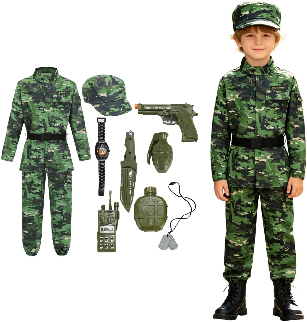 Colorful House Kids Army Costume Unisex Soldier Dress up for Halloween Role Play