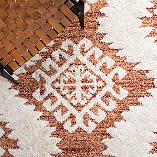 Image of SAFAVIEH Moroccan Tassel Shag Collection Accent Rug - 4' x 6', Orange & Ivory, Boho, Non-Shedding & Easy Care, 2-inch Thick Ideal for High Traffic Areas in Entryway, Living Room, Bedroom (MTS652P)