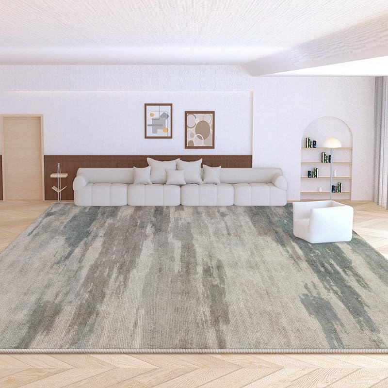 Alfombra antideslizante lavable de 130 x 200 cm, suave, de pelo corto, para salón, dormitorio, comedor, oficina, diseño moderno de tinta en gris y azul.