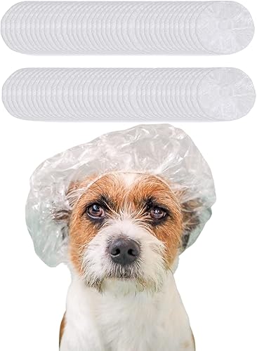 100 piezas de gorro de ducha para perro, cubiertas desechables para las orejas de perro, tapas de ducha desechables de plástico para perros,