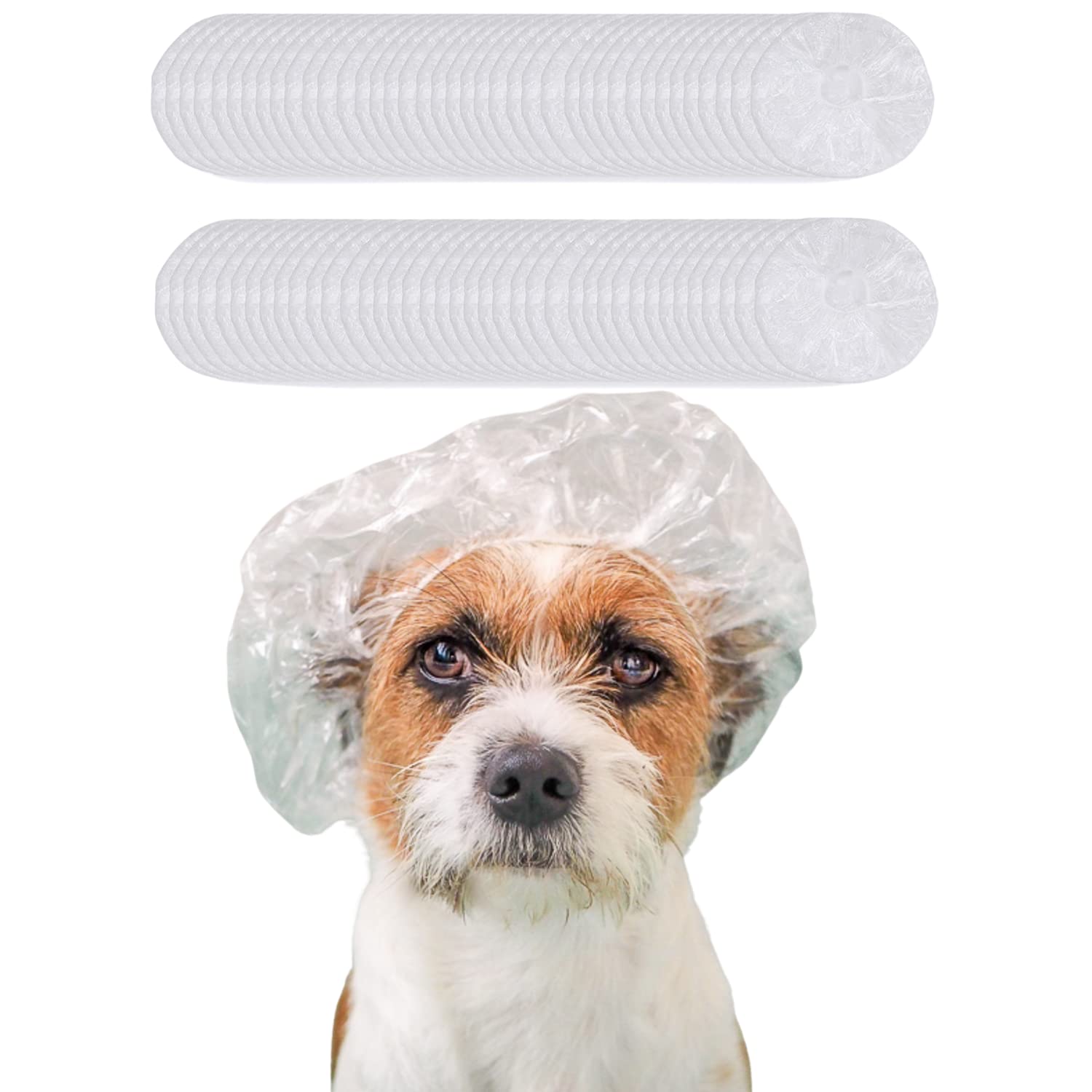 100 Pcs Dog Shower Cap Dog Ear Covers for Bathing Disposable Pet Shower Caps Plastic Overhanging Dog Ear Protection Cats Ear Drops Guard for Kitten Puppy Small Pets Bath Clear Waterproof (100 Pcs)