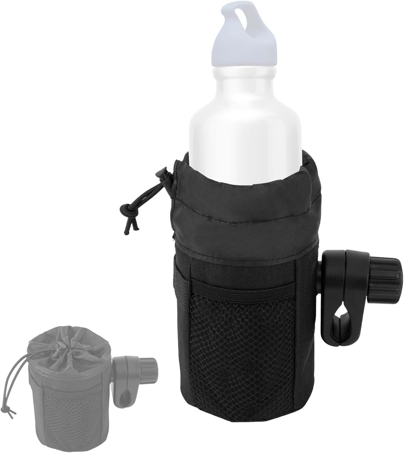 Stroller Cup Holder & Walker Cup Holder - Clamp On Drink Holder for Wheelchair, Rollator, Desk, Microphone Stand - 360°Rotatable Universal Cup Holder, Water Bottle Holder for Seniors, Parents