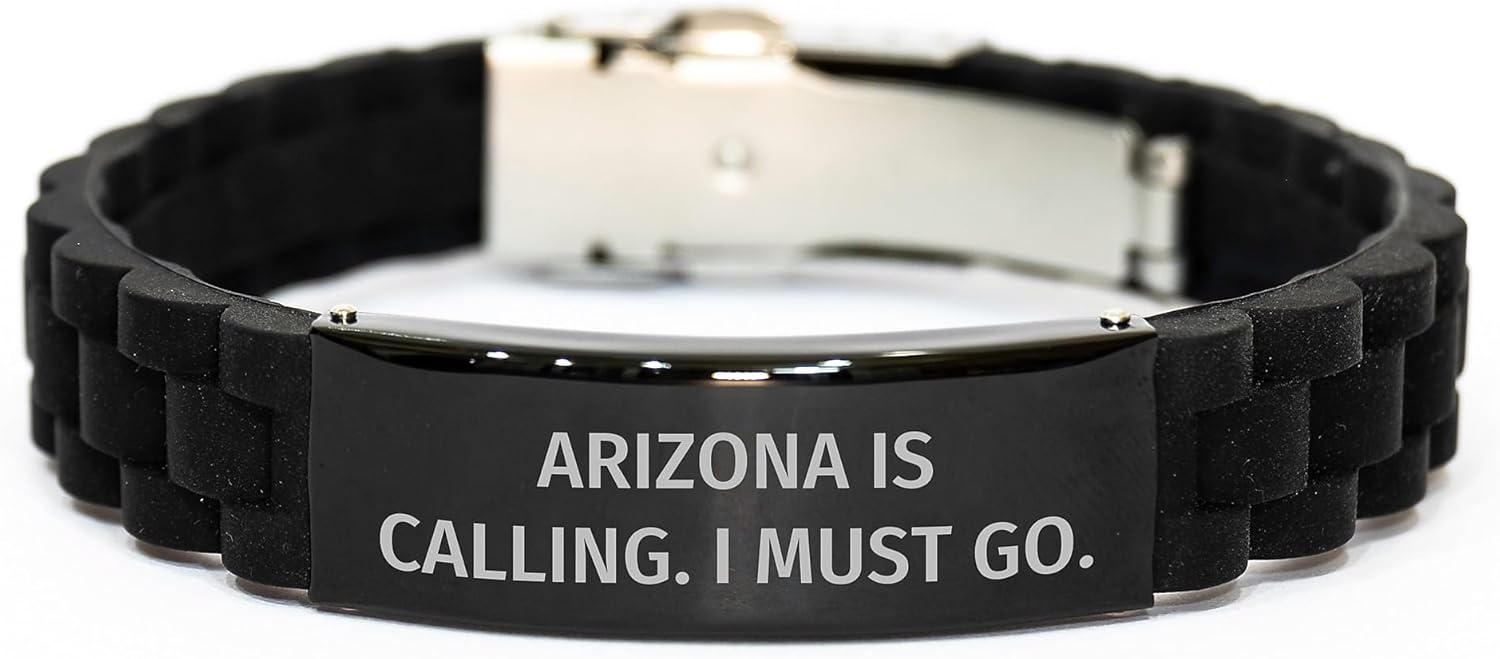 GIFTVILLE & SURPRISE Gifts from Arizona Fans for Arizona Lovers - 'Arizona Is Calling. I Must Go.' Funny Quote Glide lock Clasp Bracelet, Birthday Unique Gift for Women or Men