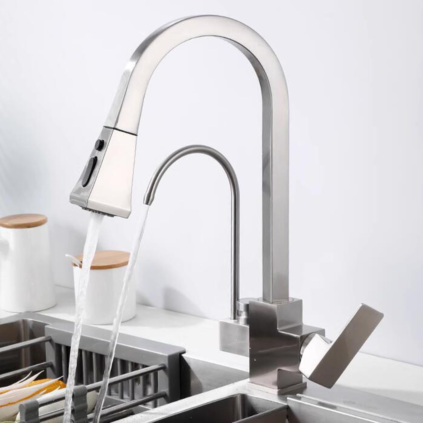 Mitigeur de cuisine 3 voies avec douchette extractible Spin en laiton brillant