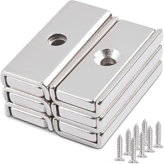6Pcs Magnets Neodymium Rectangular Pot Magnets, 38lbs Pulling 30x13.5x5mm Heavy Duty Rare Earth Magnets with Countersunk Hole and Screws, Industrial Strength Neodymium Bar Magnets for Wall Mounting