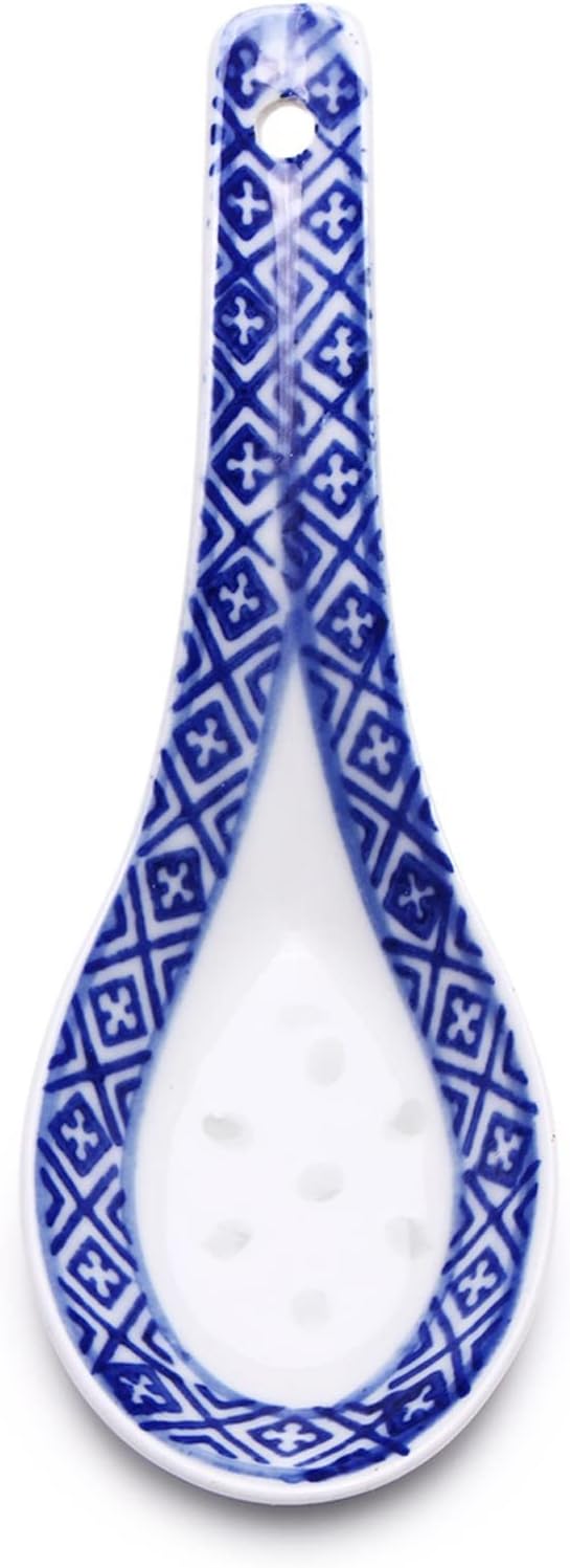 Table Spoons 5Pcs White Porcelain Spoons Blue Patterned Asian Ceramics Soup SpoonHot Rice Scoop Spoon Kitchen Tableware Stir Spoon 5.1in Soup Spoons