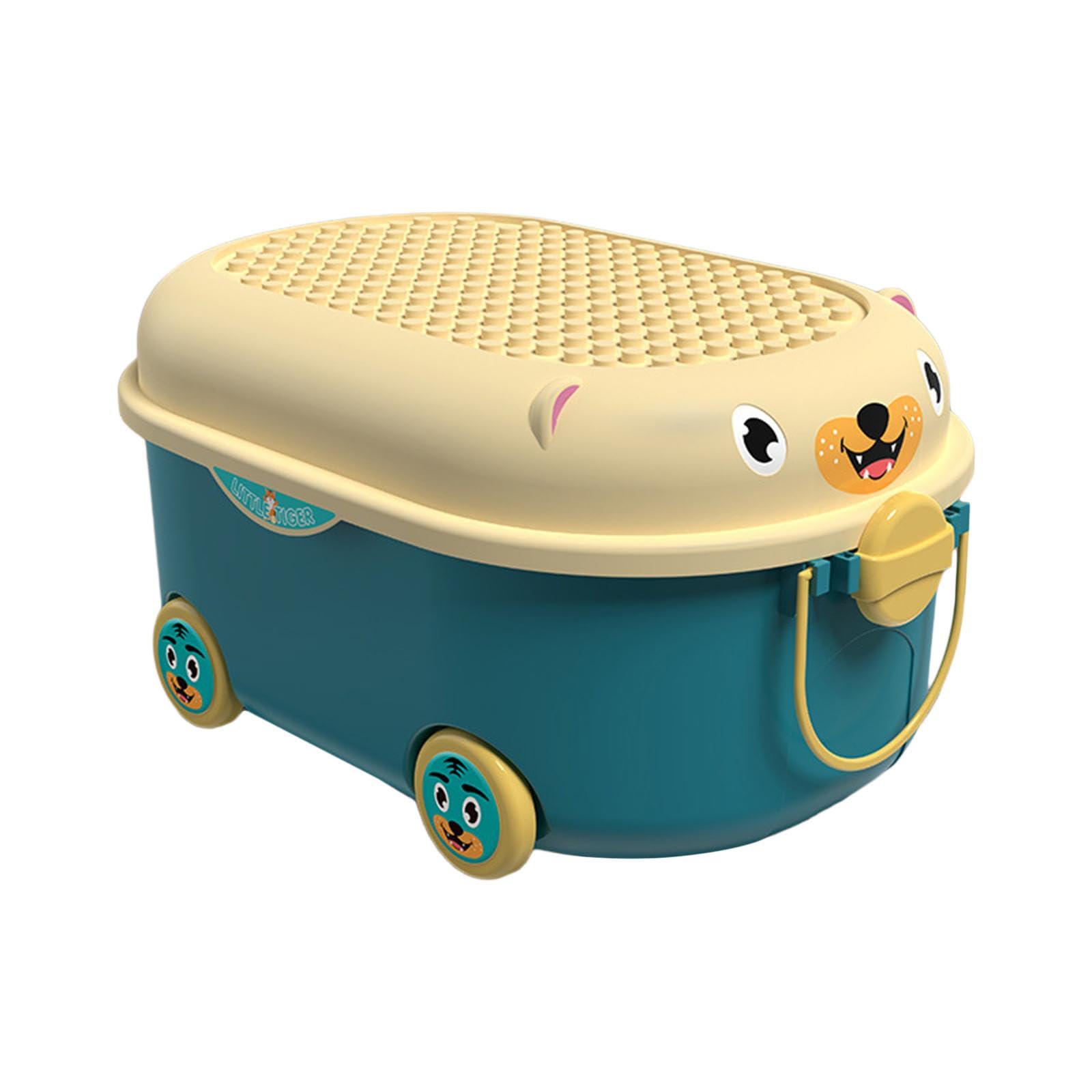 Juego de 2 cajas de almacenamiento de juguetes con ruedas con asas para cuarto de bebé, dormitorio de niños, juegos, azul, 45 x 30,5 x 21,5 cm