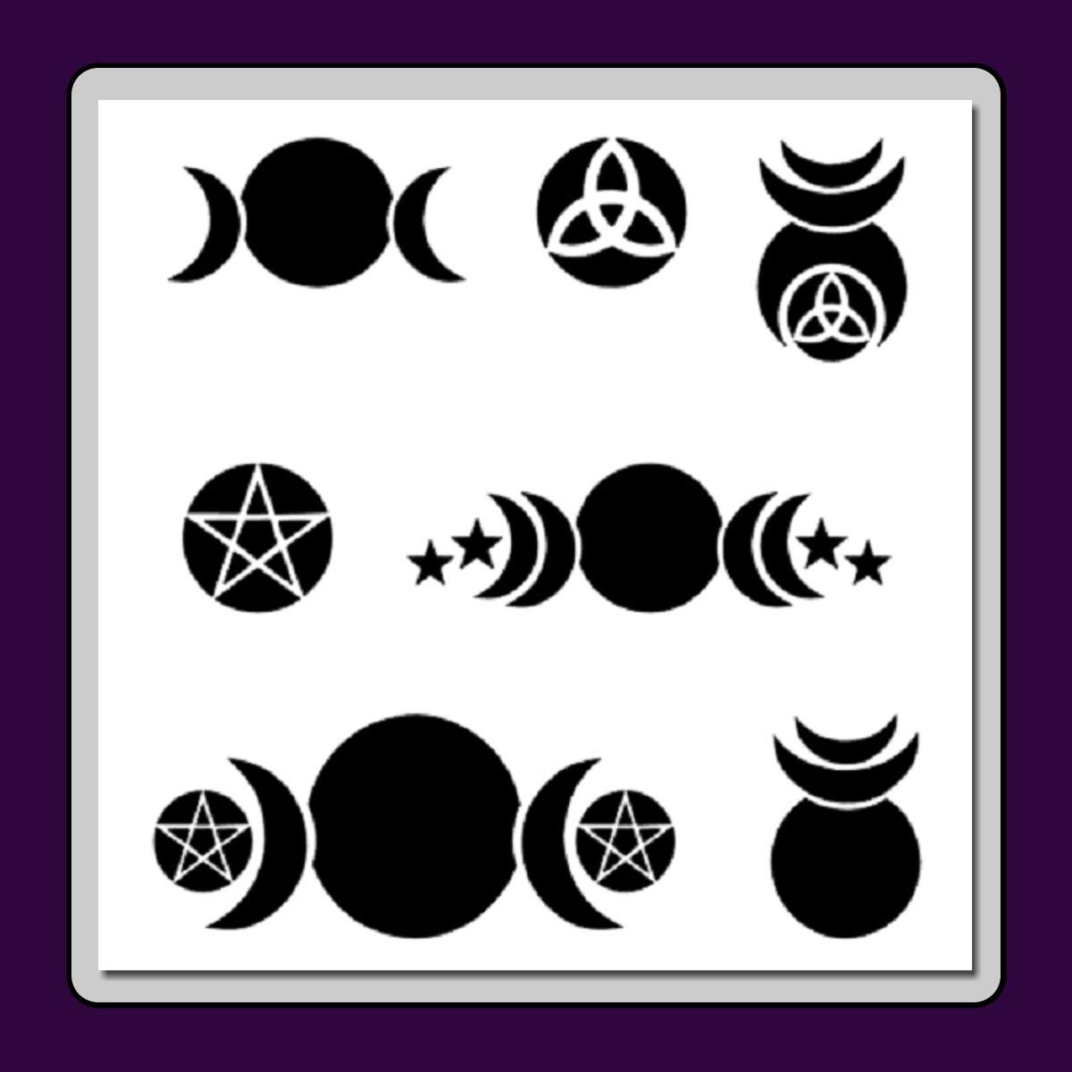 Buy 12 X 12 inch Wiccan Symbols Stencil Template Triple Moons/Pentagram ...
