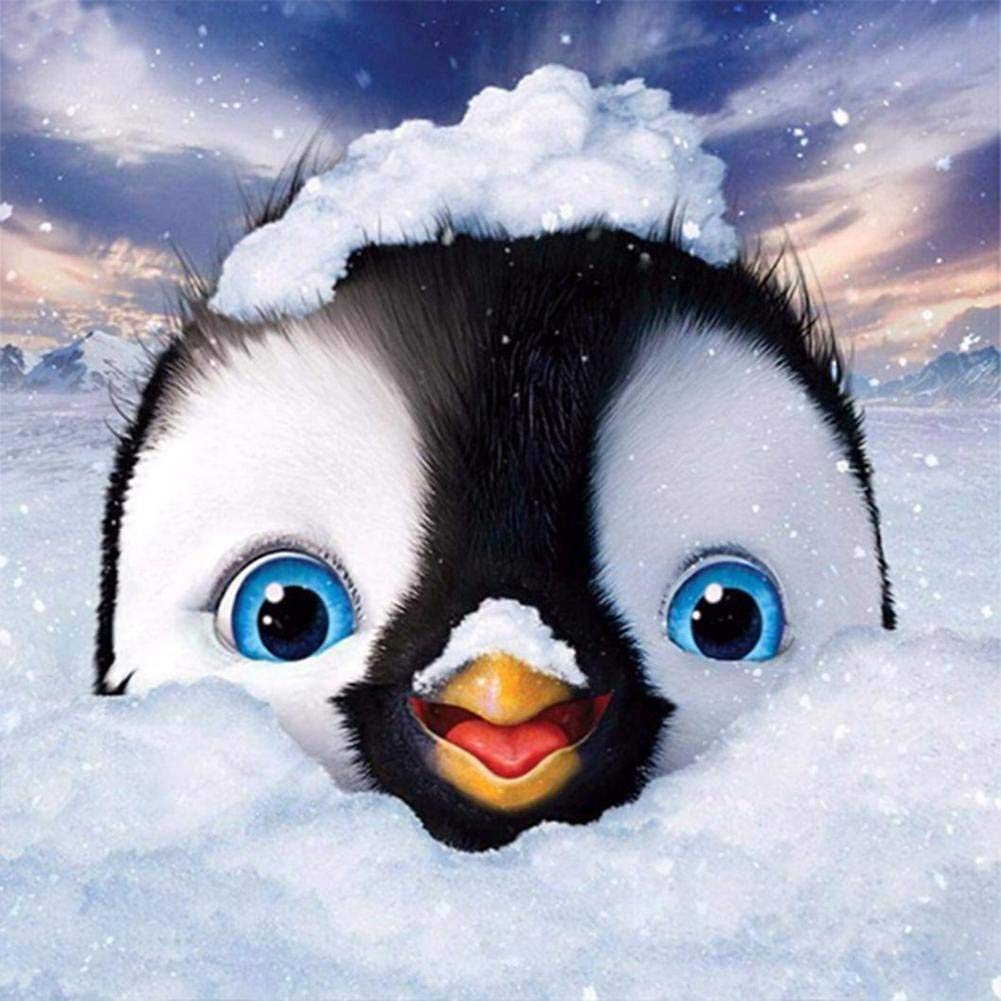 Cuadro de punto de cruz con diseño de pingüino para decoración de salón o dormitorio, 60 x 60 cm