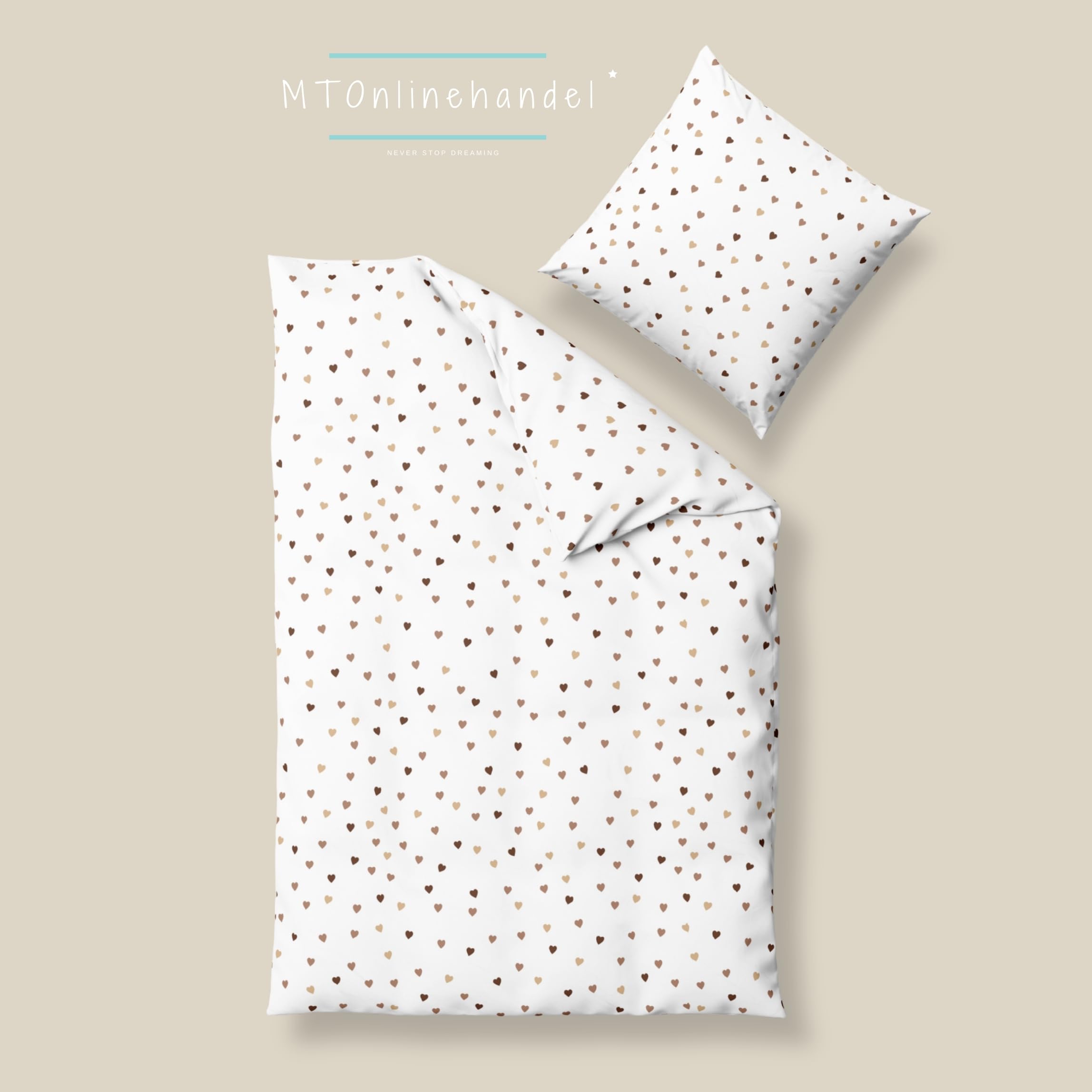MTOnlinehandel Herzen Bettwäsche 155x220 + 80x80 – kuscheliger Flanell/Biber aus 100% Baumwolle, Öko-Tex Zertifiziert, Reißverschluss Little Heart Paris Print (155x220)
