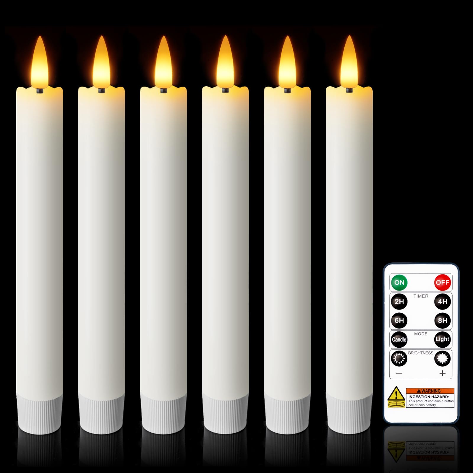 Candele coniche antigoccia senza fiamma da 17,8 cm, con timer e dimmer a distanza, candele a batteria in vera cera, candele finte con fiamma 3D per casa, matrimoni, decorazioni natalizie