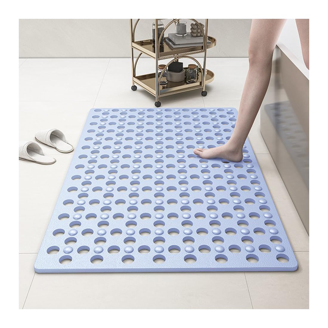 Shower Mats Non Slip Anti Mould, 40x80 cm Rubber Anti Slip Bath Mat with Drain Holes, Machine Washable (Blue, 40 * 80 cm)