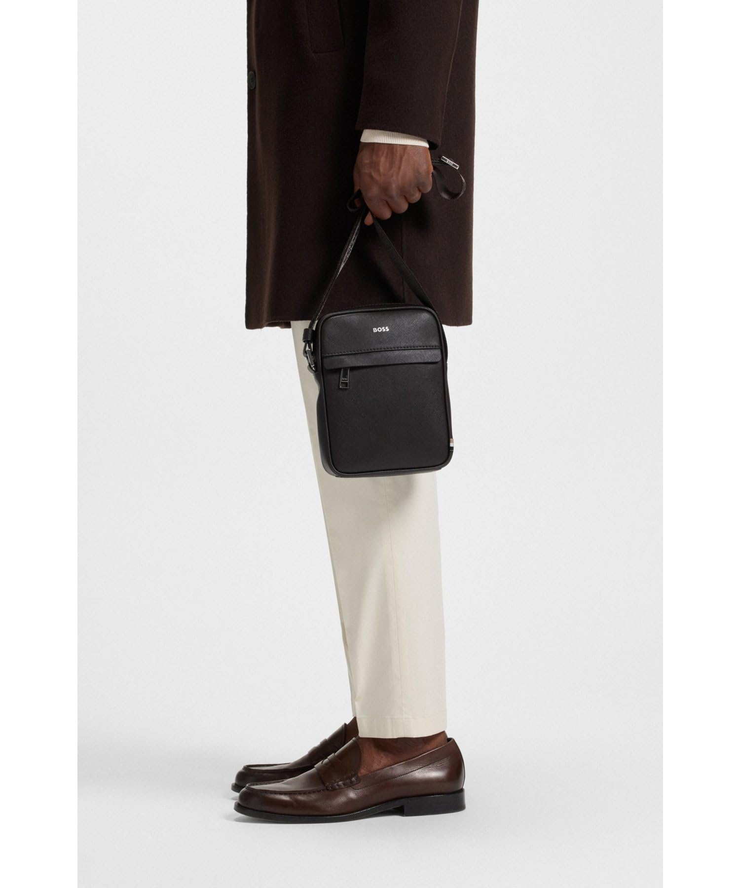 BOSS Zair NS Zip Reporter - Bolso para hombre con rayas y logotipo, marrón oscuro, 3545 Kubikzentimeter