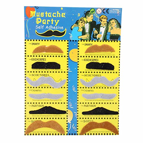 SODIAL Pack 12 Fake Mustache Fake Adhesive Dress up Costume Party