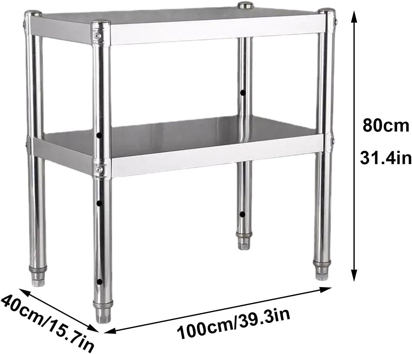 Corner Stainless Steel Work Table,with Adjustable Under Shelf and Foot,Heavy-Duty Stainless Steel Double Overshelf,for Restaurant Kitchen Home and Hotel(100X40cm/39.3X15.7in)