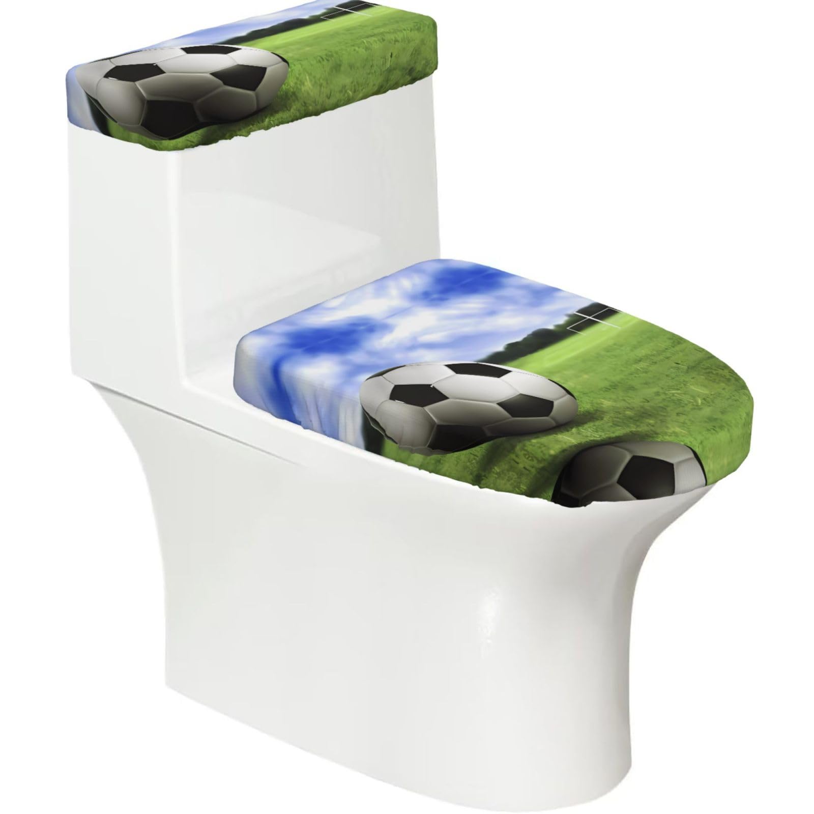 Soccer Ball Background 2-Piece Toilet Seat Cover Set with Tank Lid - Elastic for U-Shape & Elongated - Bathroom Decor