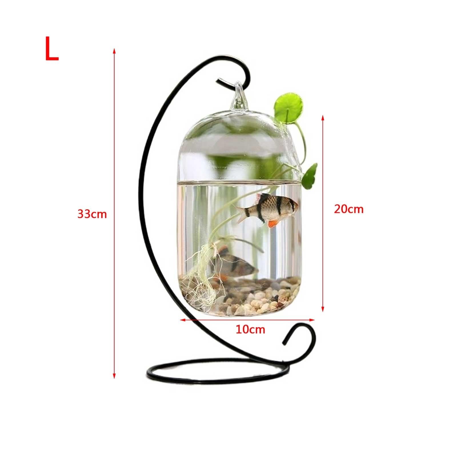 Aquarium Petit Aquarium Suspendu Design Joli Verre Petit Aquarium Cadre en métal Suspendu Bureau décoratif Aquariums Bocal ​Poisson(Noir,Grand)