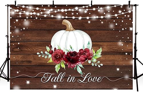 MEHOFOND 8 x 6 pies de Acción de Gracias de otoño en el amor, calabaza, borgoña, floral, madera rústica, purpurina, fondo, otoño, boda, despedida de