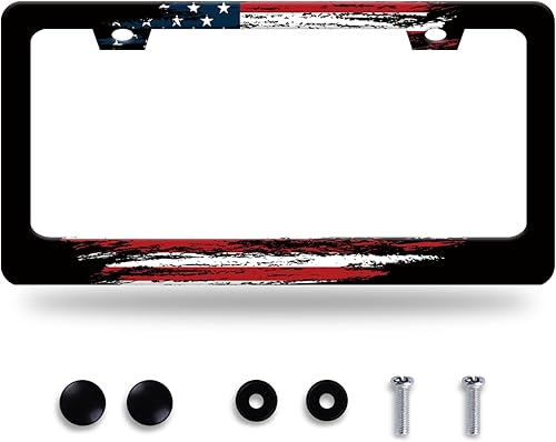 Marco de matrícula con bandera estadounidense vintage, de acero inoxidable, antioxidante, accesorios decorativos, marco universal de automóvil,