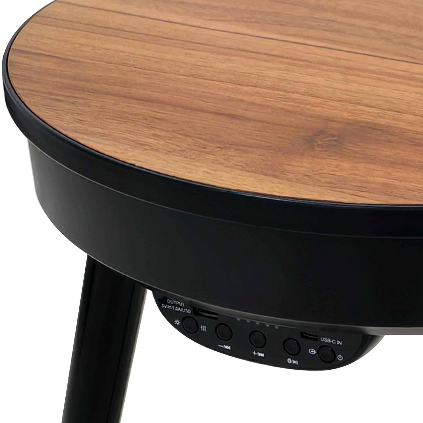FATIVO Tavolino Basso con Bluetooth Speaker per Soggiorno: Comodino Piccolo camera da letto Rotondo Tavolino Caffè in Legno da Salotto con Porta USB, 40x40x57 cm