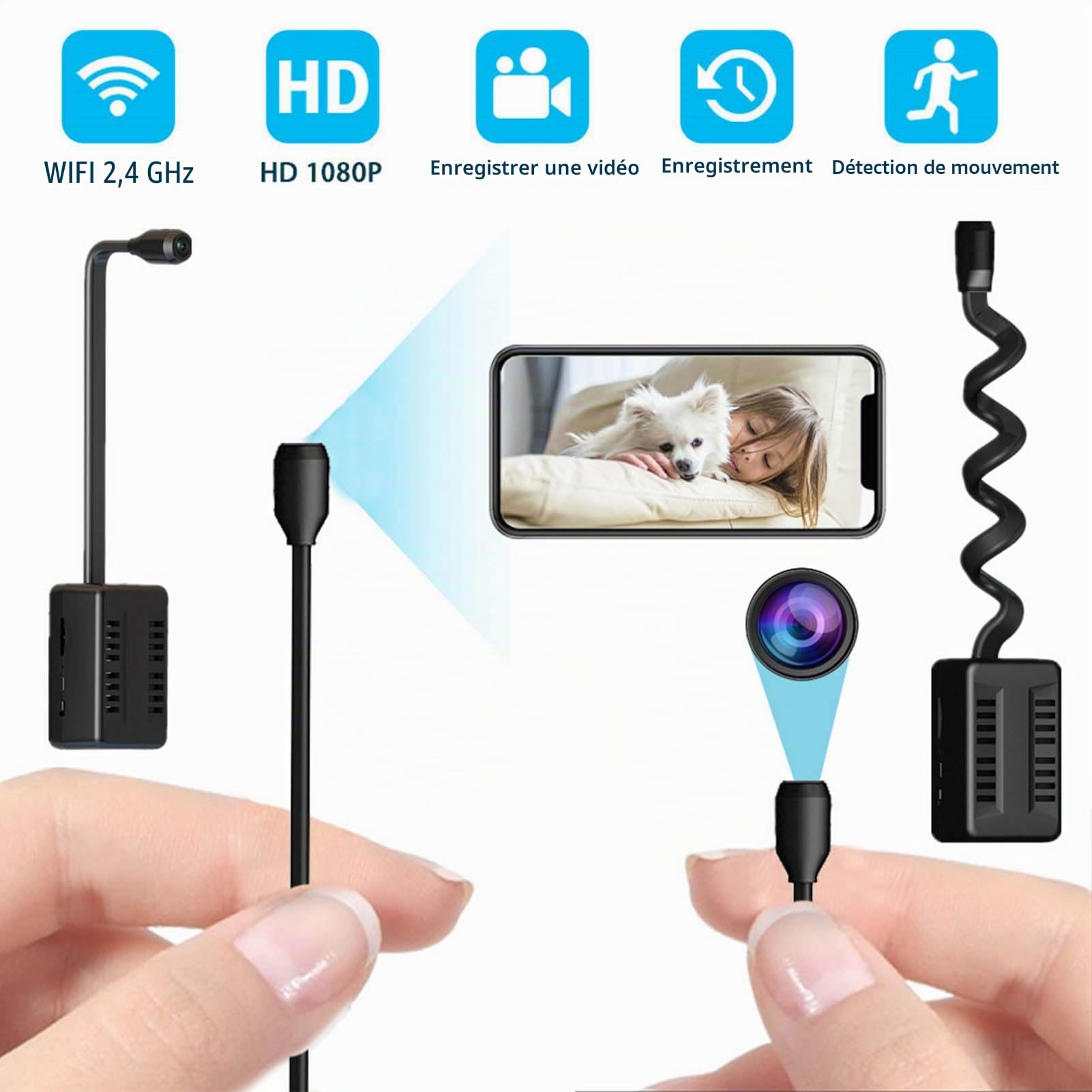 Mini caméra WiFi HD 1080P X7, caméra Portable HD 1080P, avec Petit Objectif réglable, pour enregistreur vidéo et Photo/vidéo pour téléphone Portable