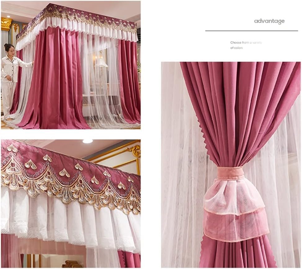 Cortina de cama de lujo con mosquitera de 4 postes rosa de 200x220 cm para dormitorio elegante 3