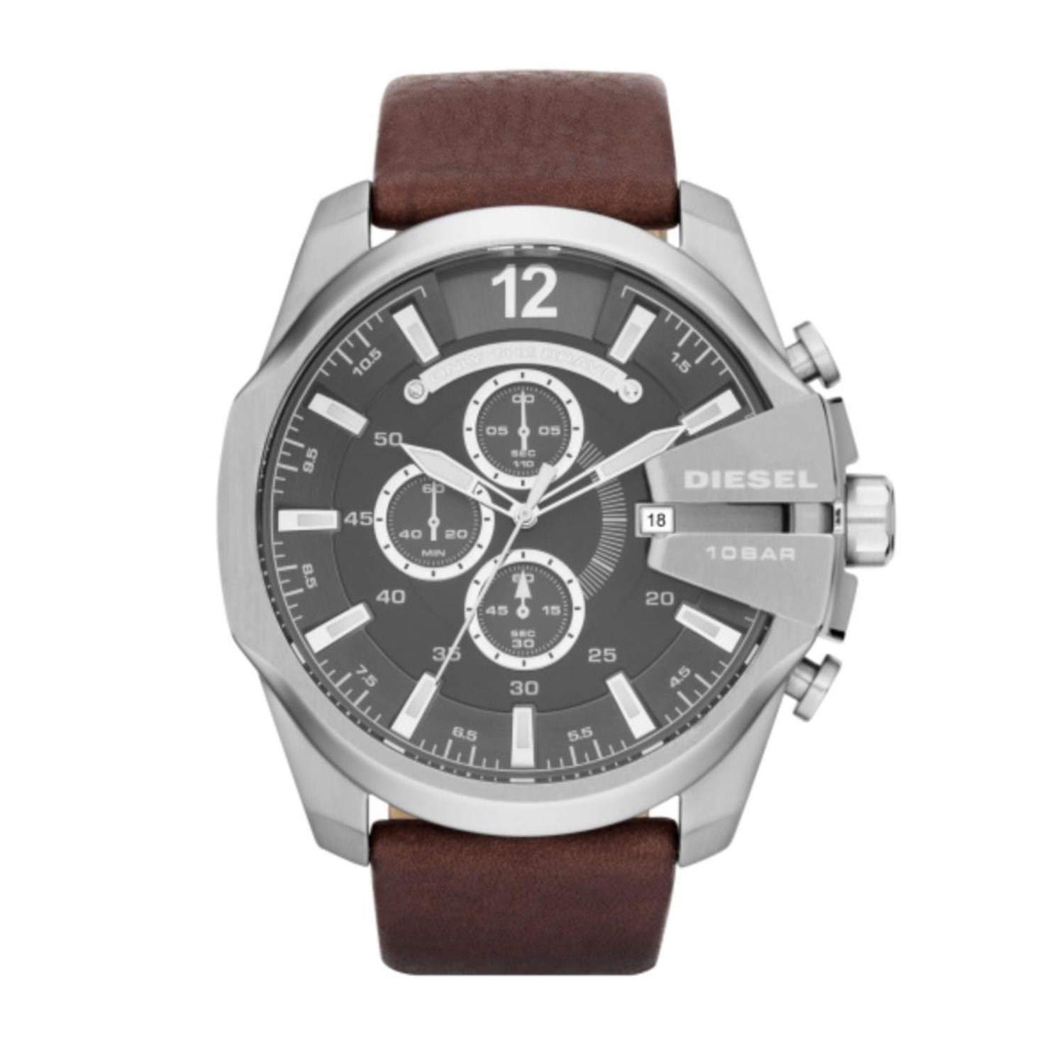 DieselMega Chief Series Watch for Men, Chronograph Movement with Leather Strap