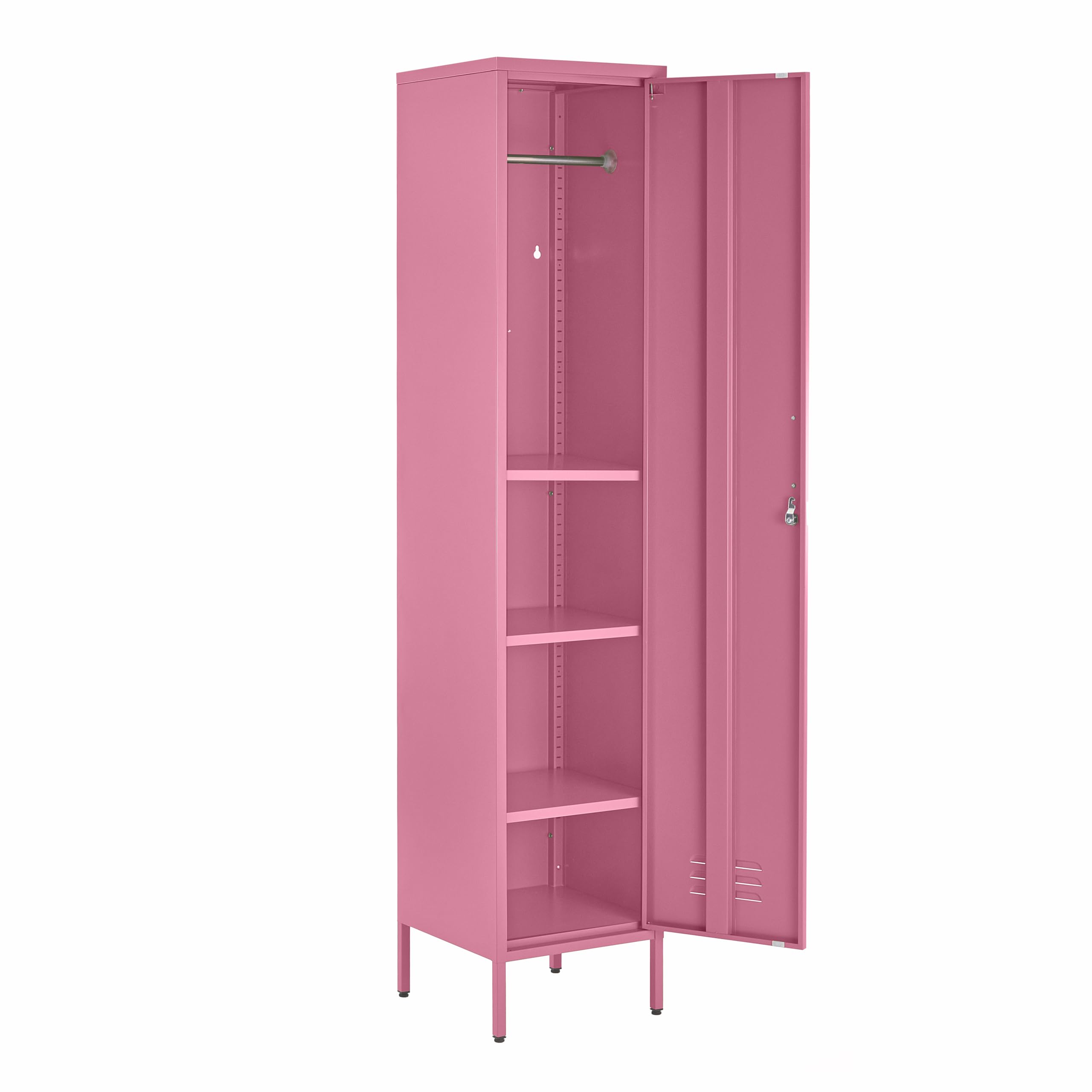 Metal Locker Cabinet in Orange Yellow Green Blue White Grey, Lockable Cabinet Storage Cleaning Cupboard Slim One Door Wardrobe Industrial Style Shoe Storage (Pink -RAL 3015, 180cm)