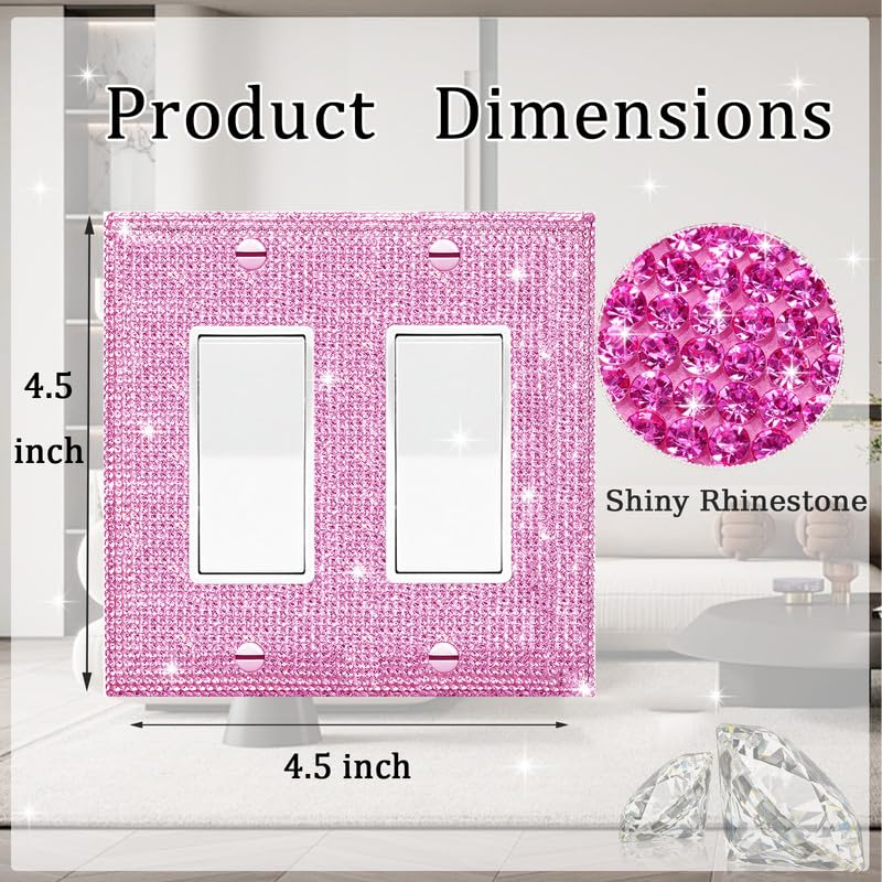 Image of Shiny Pink Rhinestones Wall Plates Double Gang Toggle Light Switch Plate Decorative Light Switch Cover Rhinestones Outlet Covers Wall Plate Decorative