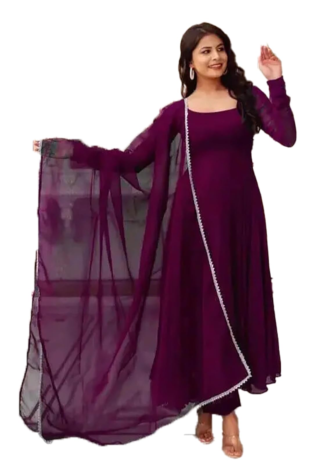 Stylish Women Georgette Fit and Flare Round Neck Solid Evening Gown-image-27