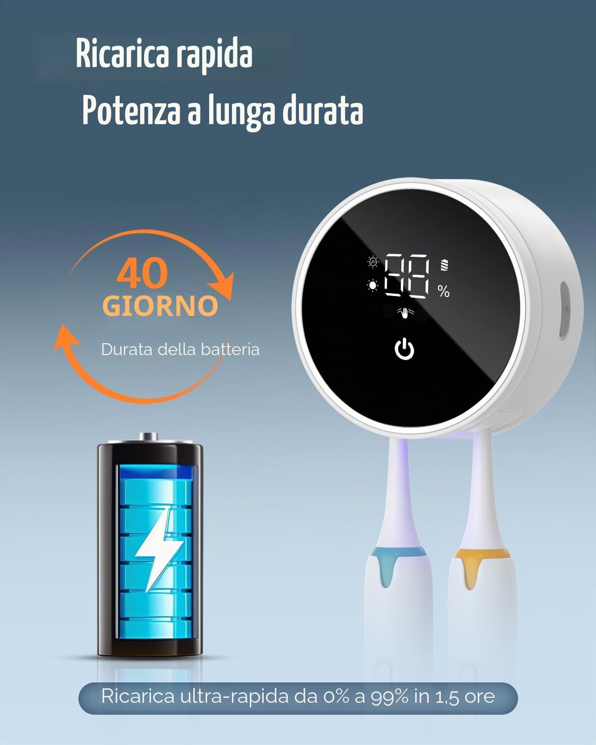 portaspazzolino igienizzante UV, supporto per spazzolino da denti a parete per bagno, schermo LED intelligente, custodia per spazzolino da denti con sanificazione UV integrata e asciugatura