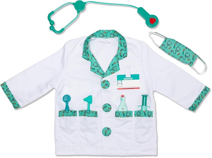 Melissa & Doug Doctor Costume Dress-Up Set for Kids (8-Piece) – Pretend Play Outfit with Stethoscope, Coat & Accessories – Role Play Toys for Boys & Girls Ages 3+