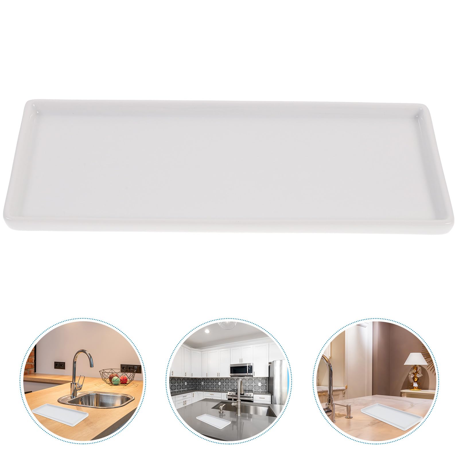 Cabilock Vassoio Portaoggetti in Ceramica Bianca, Vassoio Rettangolare Per Bagno, Organizer Per Profumi E Gioielli, Porta Spazzolini E Sapone, Ideale Per Casa E Hotel