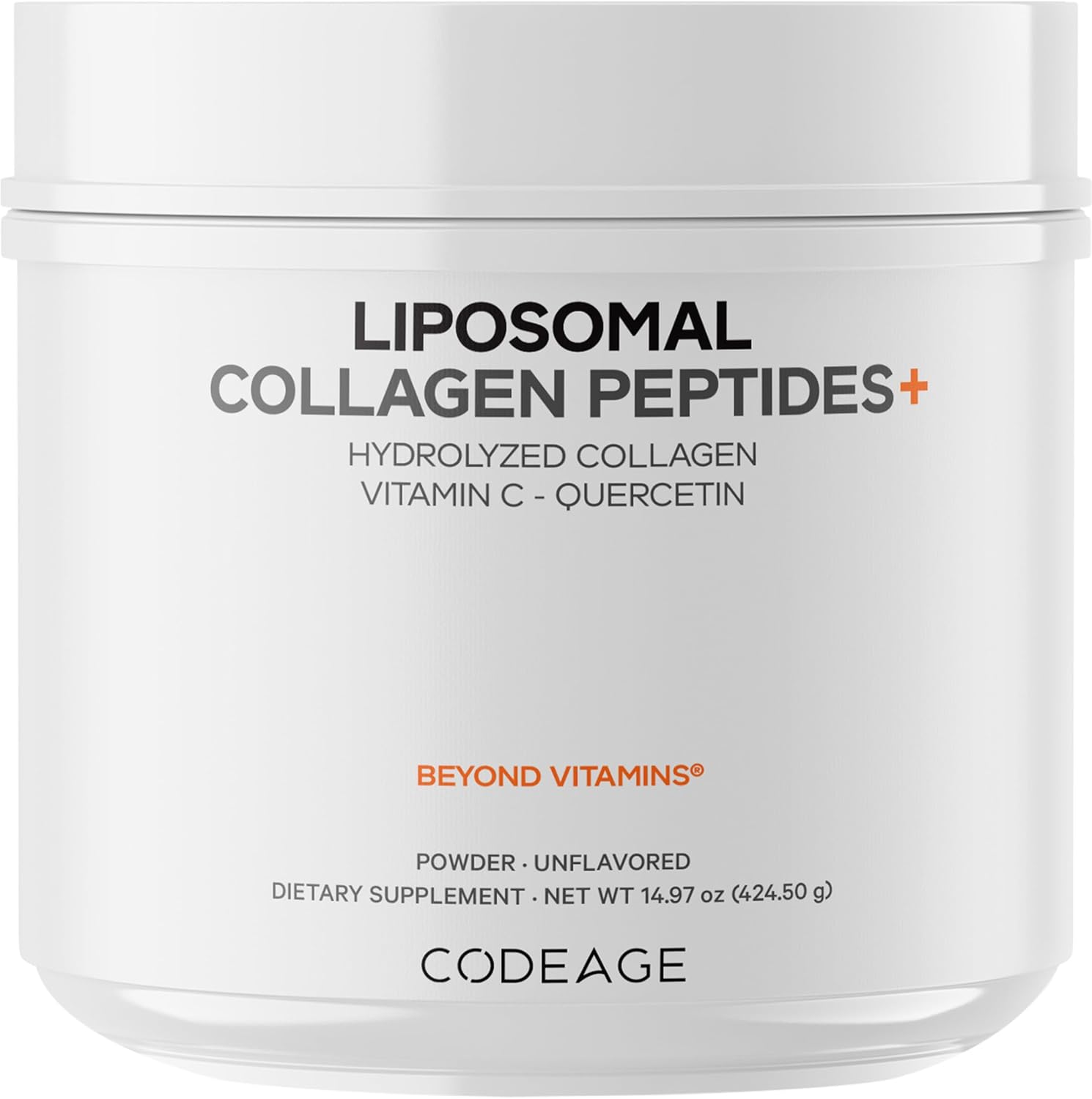 Codeage Liposomal Collagen Peptides Powder + Vitamin C & Quercetin, Phospholipid Complex, Grass-Fed Pasture-Raised Hydrolyzed Collagen Type I & III Supplement All-in-One, Non-GMO, 14.97 oz