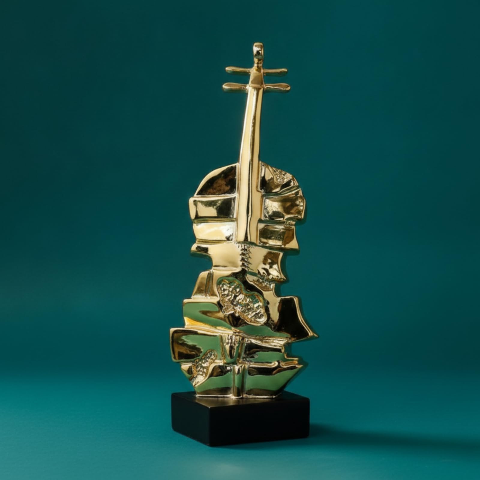 Colcolo Figurilla Violín con Acabado Dorado Brillante y Base Rectangular Negra para coración Escritorio Estante y Oficina Acuado para Regalo coración l Hogar