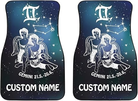 Gemini Zodiac Cars Floor Mats, Gemini Star Sign Car Mats, Gemini Horoscope Mats (with Custom Name, Set of 2)