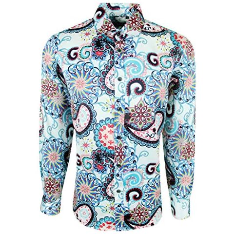 Zoaun Mens Flamingo Bird Baroque Soft Fabric Dress Wedding Business Office Work Plain Tops Slim Fit Dress Easy Iron Evening Party Luxury Satin Shirt for Gentle Men Cover