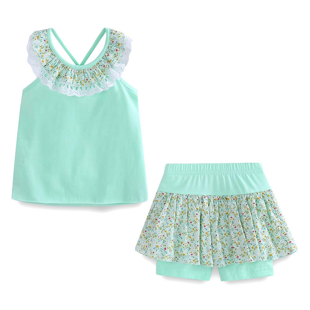 Conjunto de verano para niñas con encaje verde menta de 4 a 5 años 8