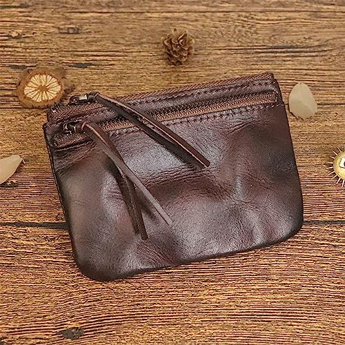 1PCS Leather Coin Pouch Double Zipper Leather Coin Purse Leather Coin Purse for Women Holds Folded Bills and Coins (Coffee color)3
