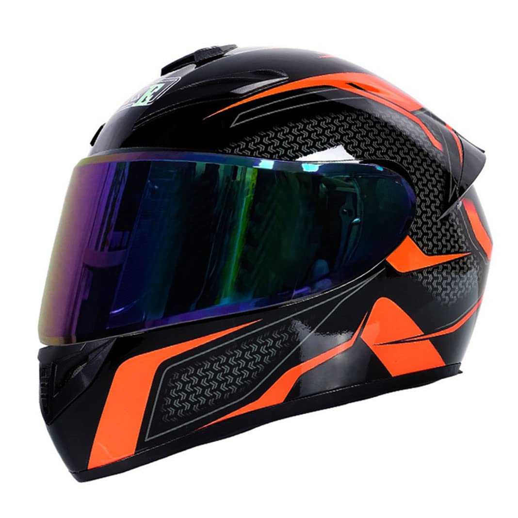 Casco integrale per moto Caschi per scooter con 3 opzioni di lenti DOT Casco turistico per moto Caschi per uomini & donne Pendolarismo quotidiano (Pista nera arancione) (C,55~56cm M)