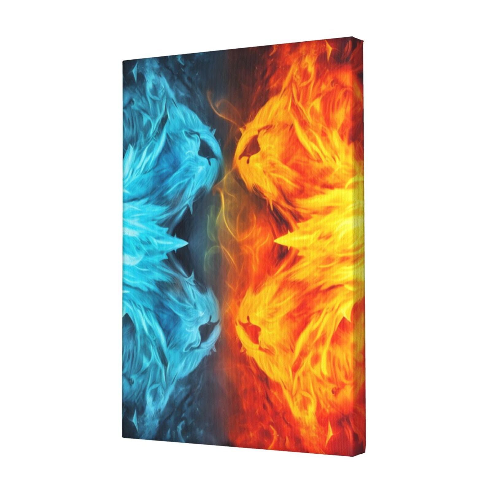 KLOPH Fire vs ice art Canvas Wall Art for Living Room 12"x18" Modern Artwork Painting for Bathroom Hanging Canvas Prints Aesthetic Wallart for Bedroom Kitchen Office Wall Decor