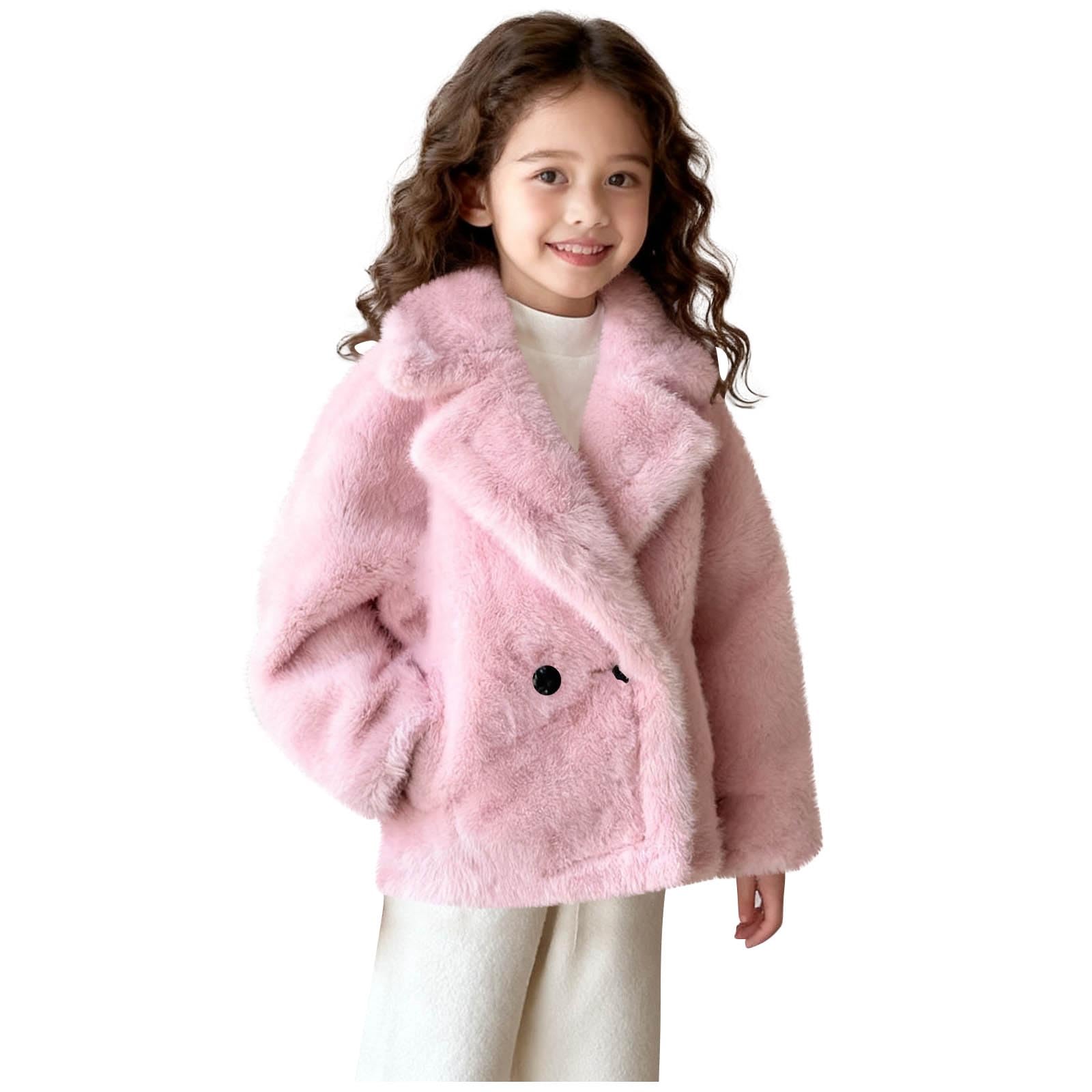 Cappotto in pelliccia sintetica per bambini, giacca invernale con risvolto, antivento, spesso, a maniche lunghe, con bottoni, giacche in pile caldo capispalla da 5-14 anni