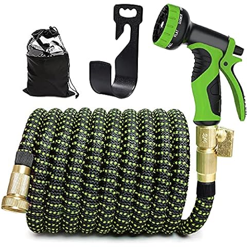 Expandable Garden Hose Pipe, Heavy Duty Flexible Leakproof Water Hose with 10 Function Spray Gun & 3/4" Solid Brass Connector & Storage Bag & Plastic Holder (15M (50FT )) Cover