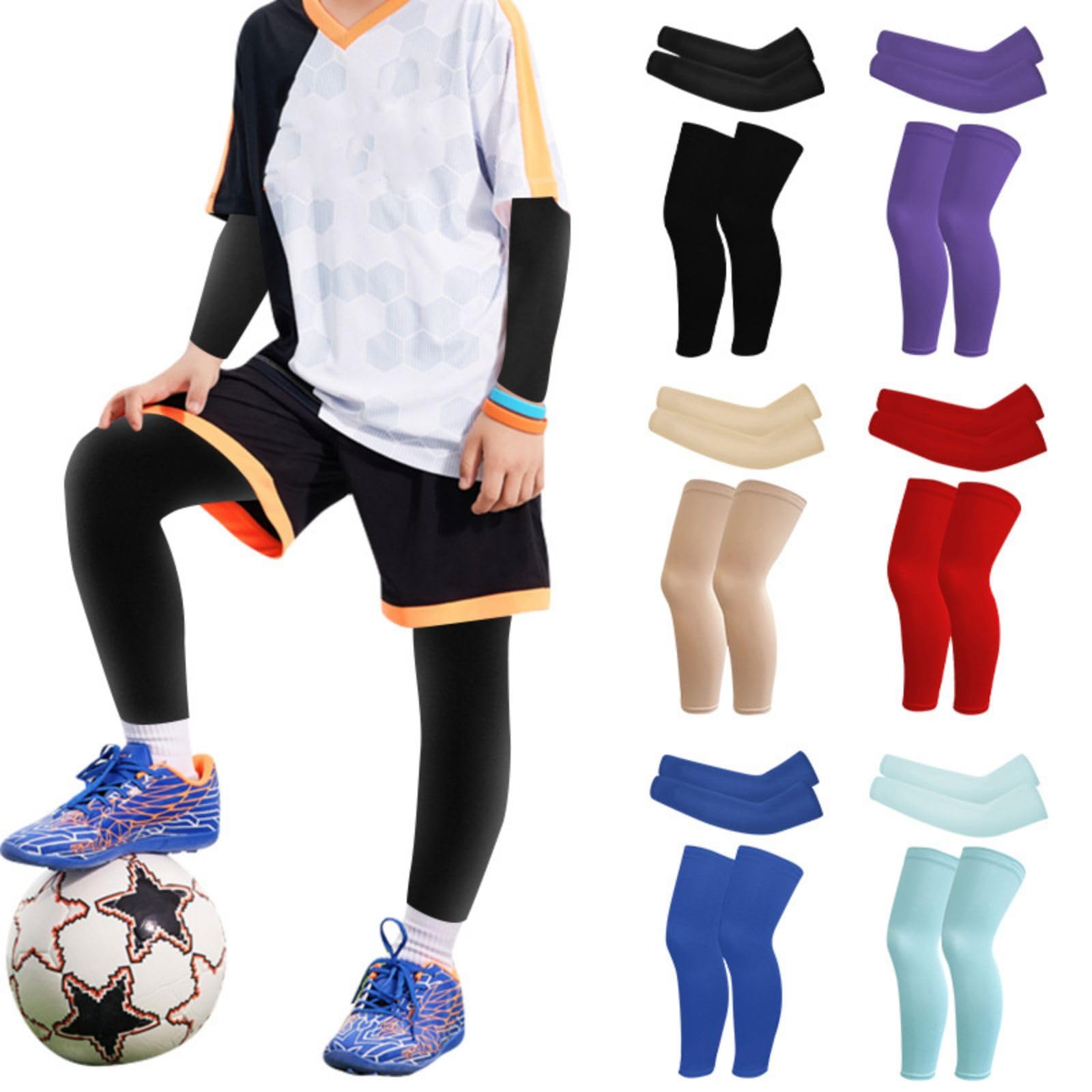 Valcatch Kids UV protección Solar refrescante Mangas de compresión para Brazos/piernas Manga de Tiro de Baloncesto y Manga de Pierna para fútbol, Voleibol, Deporte al Aire Libre